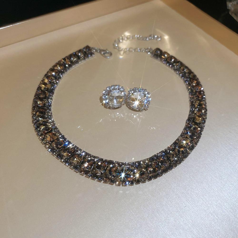 Vintage Crystal Necklace Retro Rhinestone Choker Necklace Necklace Earrings Set  Valentine's Day