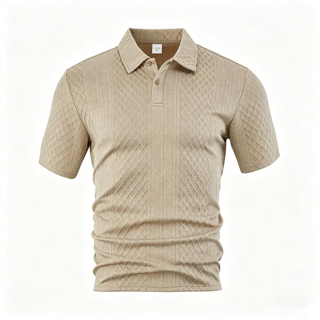 European and American Men's Summer Thin, Loose, Breathable, Casual Solid Color Jacquard Lapel Short Sleeved Polo Shirt for Men