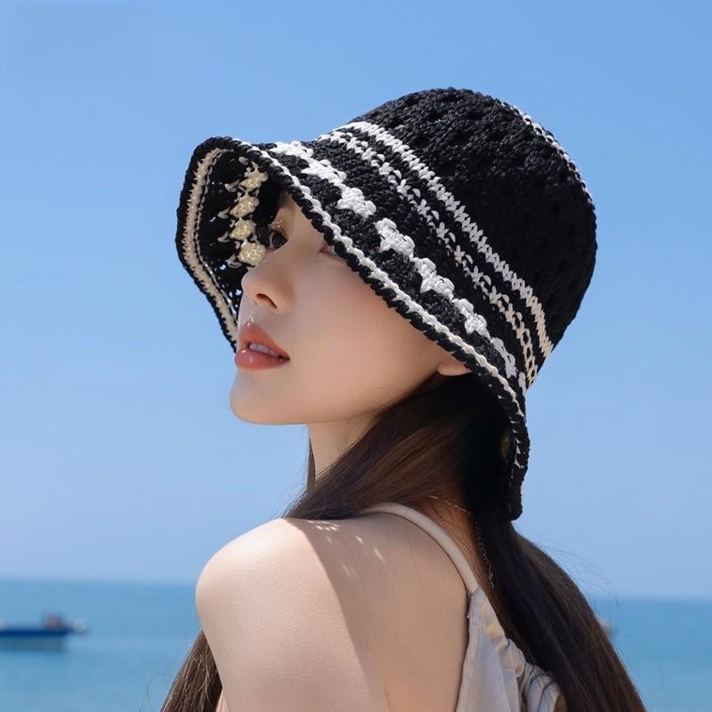 Summer Knitted Bucket Hat With Sun Protection And Breathability For Casual Outdoor Wear