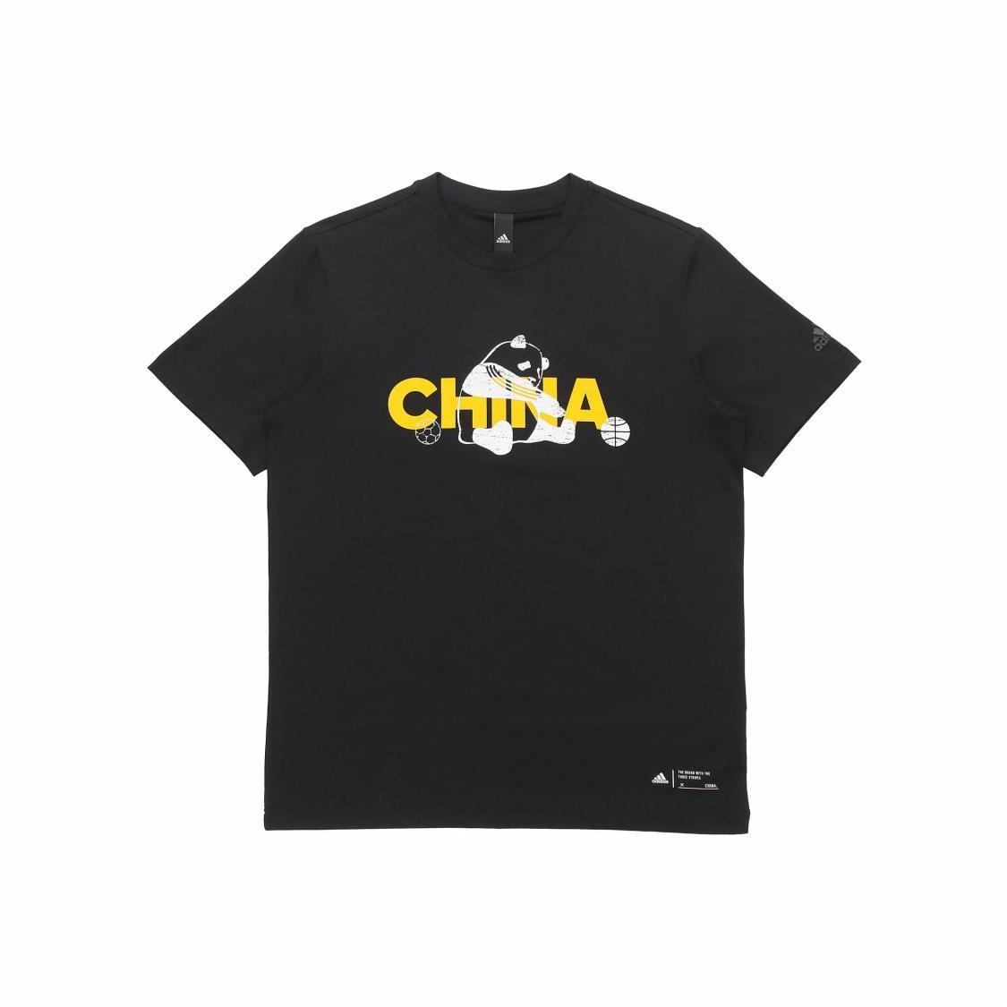 adidas Crew Neck Letter Print Casual Short Sleeve T-Shirt Unisex Black XXS