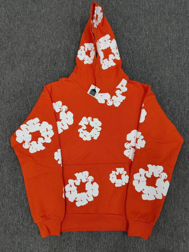 Schwerer Baumwoll-Denim-Hoodie mit Blumenmuster - Trendige amerikanische Streetwear-Jacke für Herren