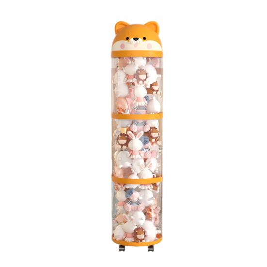 Stuffed Animal Storage Tube Stuffed Doll Organizer with Wheels Transparent Plush Toy Bucket with Lid for Nursery Bedroom Playroom