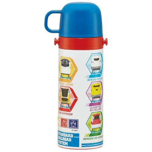 Skater Children's Stainless Steel Water Bottle, 2-Way Design, 470ml (Direct Drinking) or 430ml (Cup Drinking), Plarail Design, Kid-Friendly and Lightw