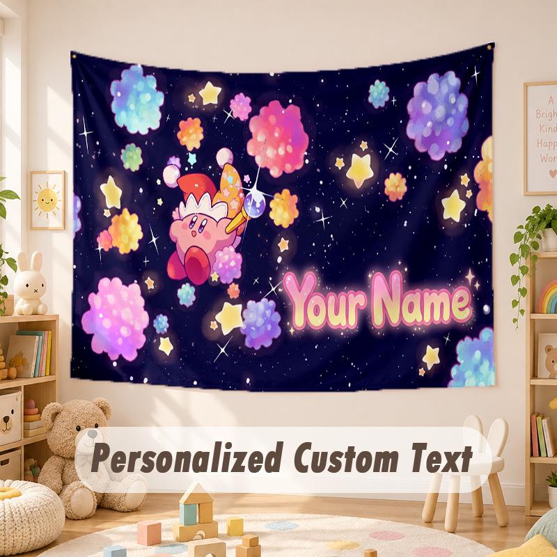 Arazzo Personalizzato con Testo e Nome, Appeso da Parete Kirby Stile Boho, Arazzo Decorativo per Sfondo Stanza