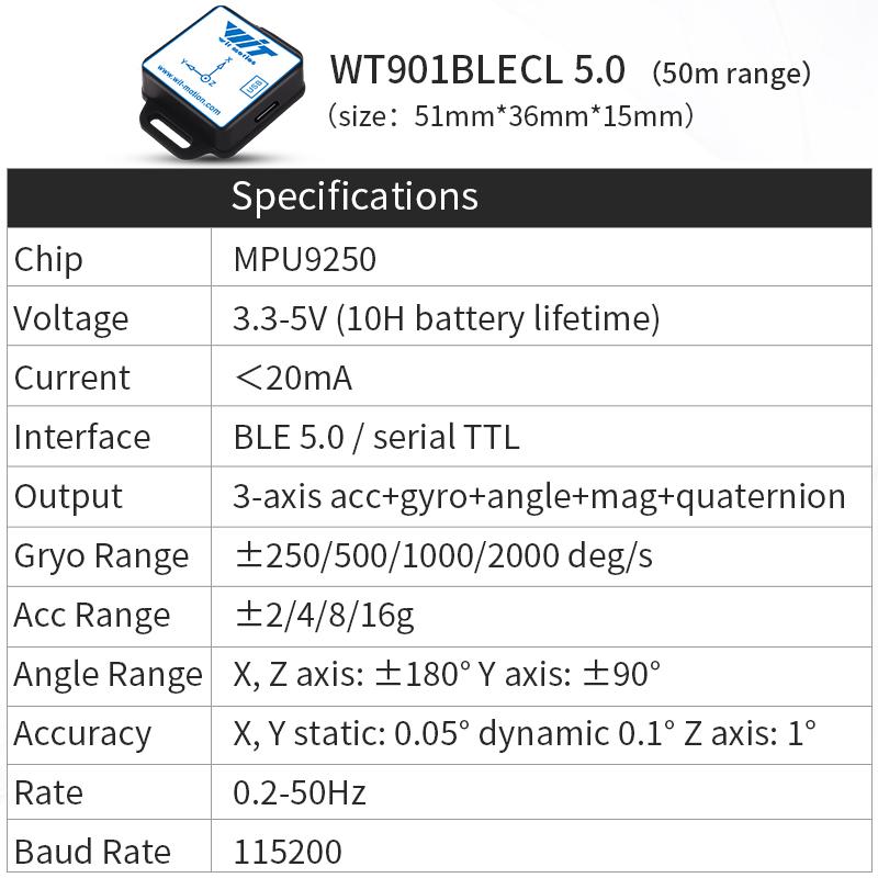 WitMotion WT901C485 9-Axis AHRS Inclinometer Acceleration+Gyro+Angle (XY 0.05° Accuracy)+Digital Compass, RS485 Modbus Protocol
