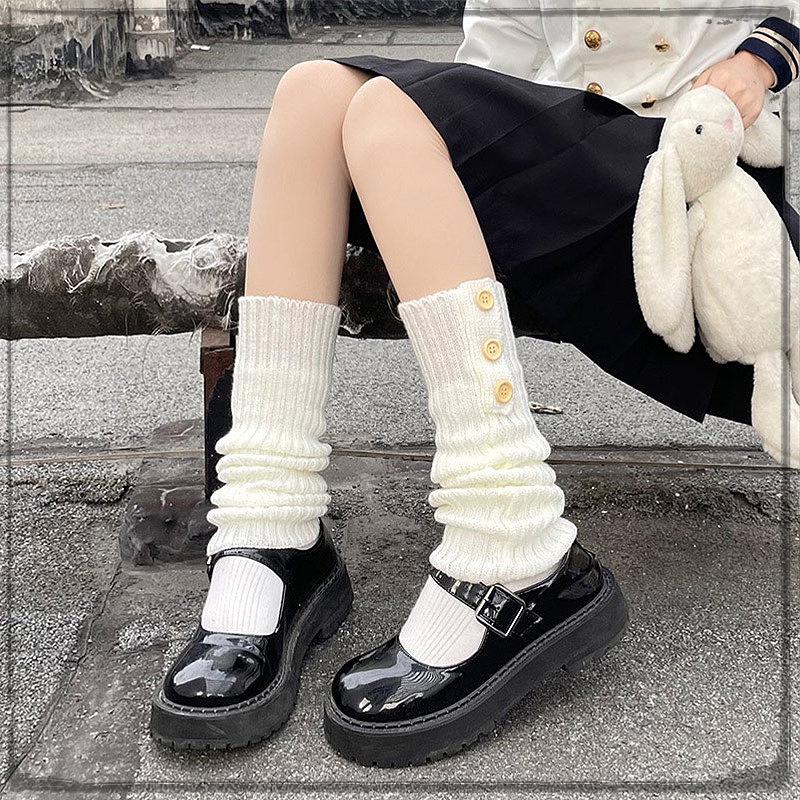 Women's Korean Style Knit Wool Leg Warmers - White Calf Socks for Autumn & Winter