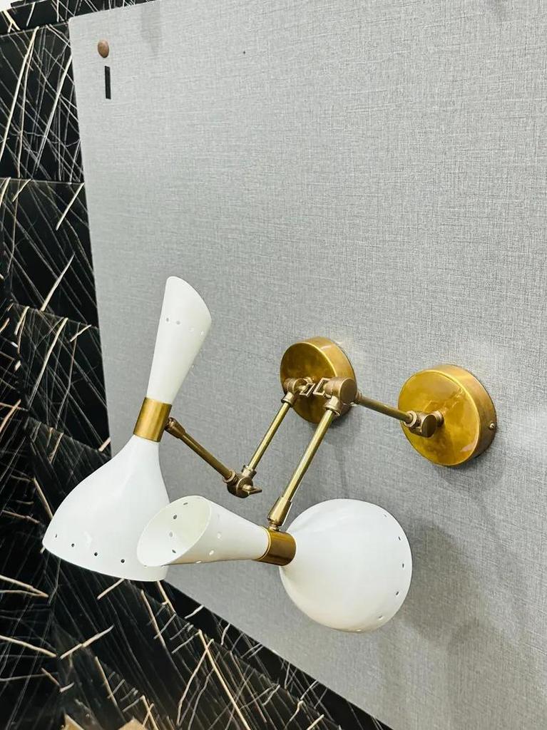 Mid Century Italian Stilnovo Wall Sconce Pair: Brass Adjustable Bedside Lamps