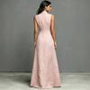 Damen ärmelloses Maxikleid mit hohem Kragen und Knöpfen, einfarbig, lässig, locker sitzend, Sommerkleid