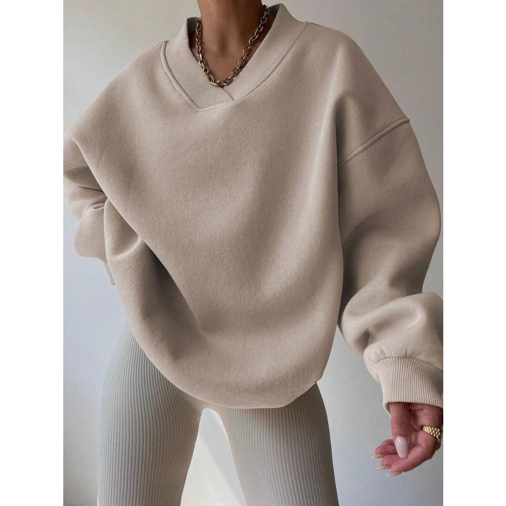 Elegant Fleece Top Women Pullover Regular Crew Neck Loose Fit Sweatshirt Casual Velvet Hoodie