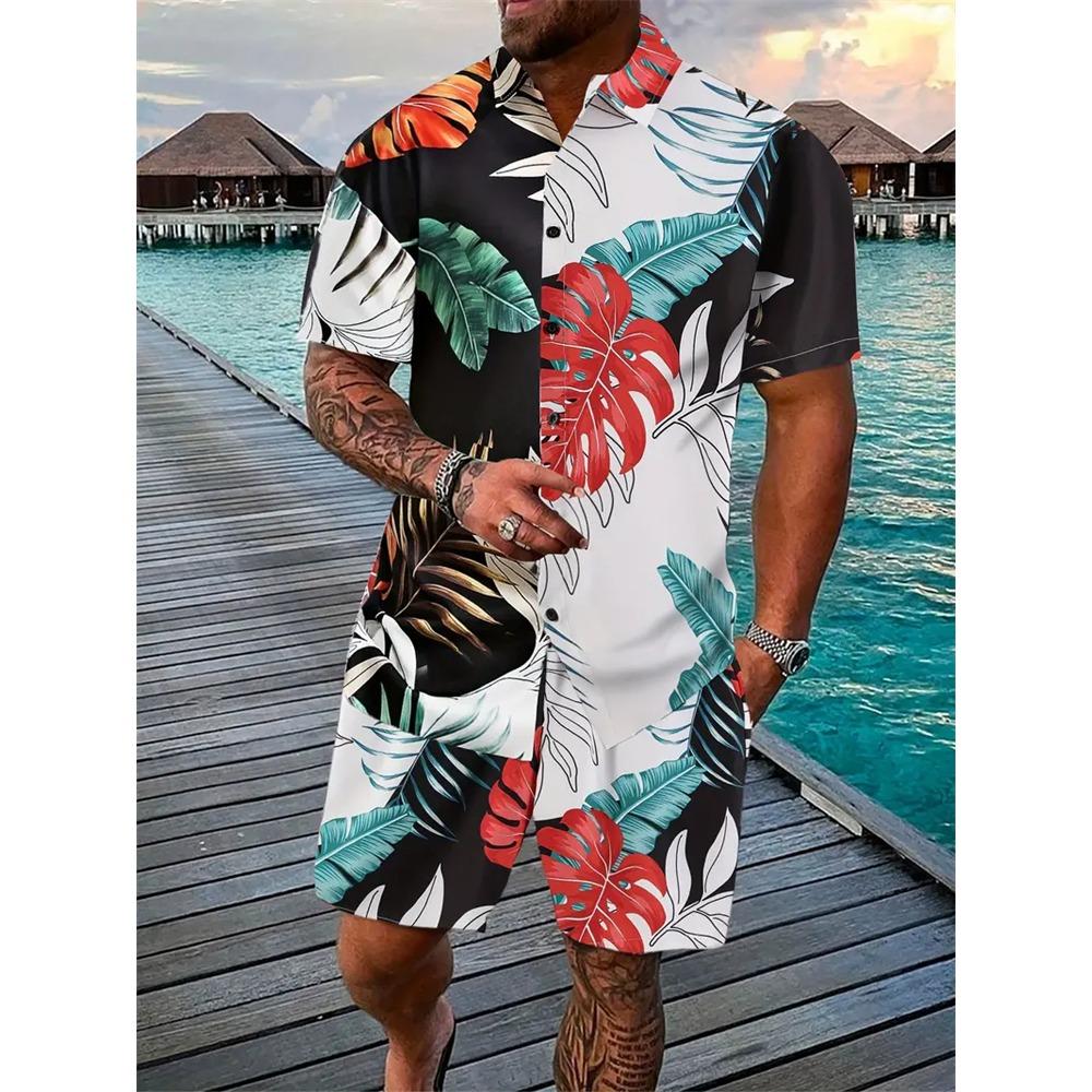 Summer New Men's Coconut Print Shirt Set High-quality Fashion Trend Shorts Hawaiian Style Casual Pool Top Outdoor Beach Two-piece Set
