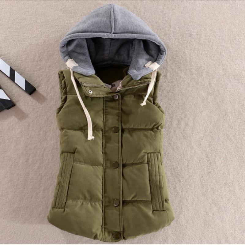 Autumn and Winter Cotton Vest Women's Vest Hooded Short Warm Vest