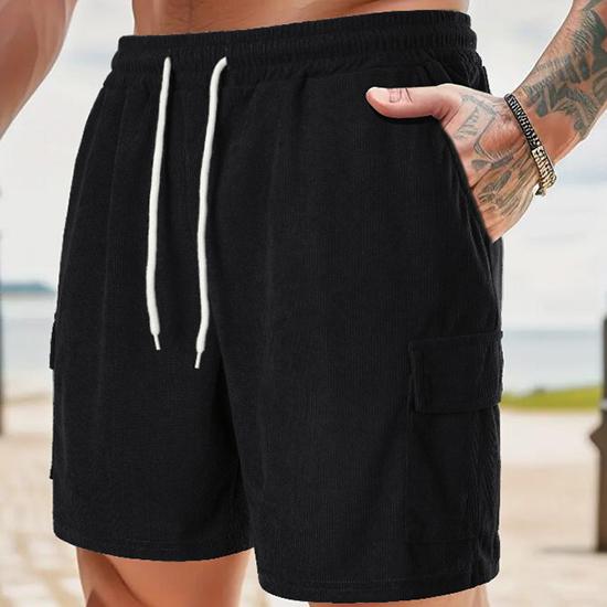 Summer Solid Color Lace Up Sports Five Quarter Shorts Men's Multi Pocket Shorts Casual Pants