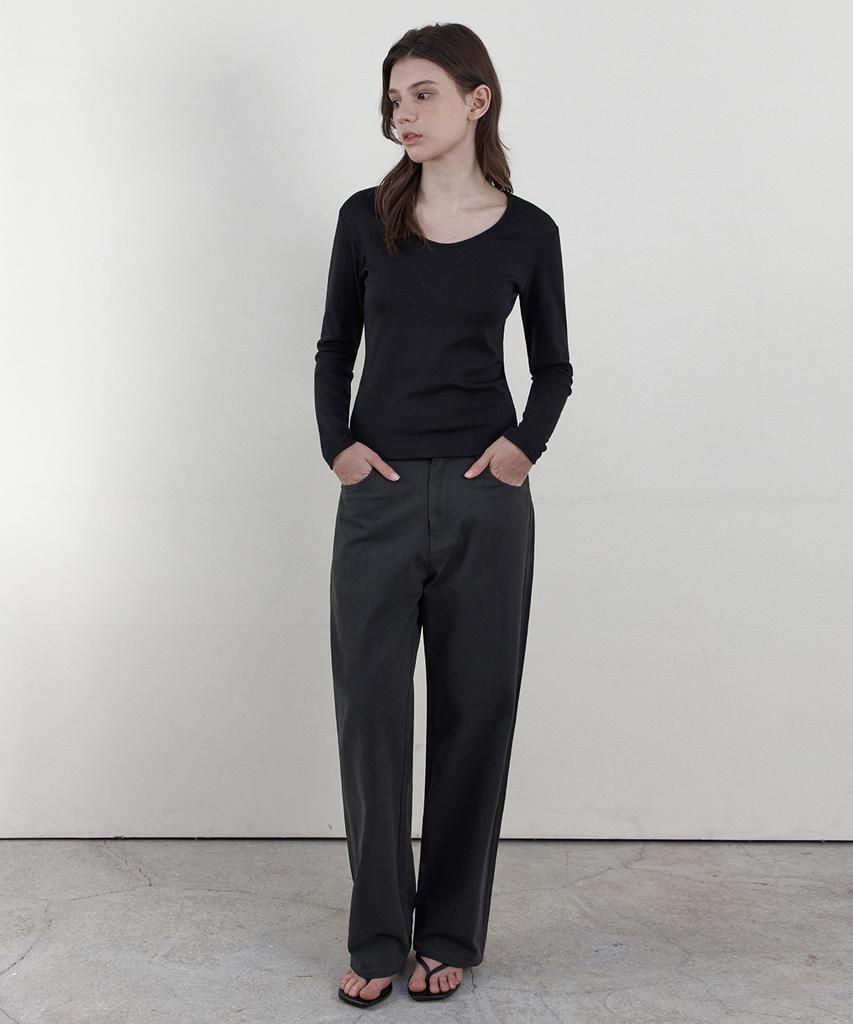 WEDNESDAYOASISFORWOMEN Soft Scoop Neck Long Sleeve T-Shirt_Black(Wb6Tp46)
