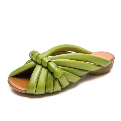 Fashion 3CM Personality Design Women Summer Slippers Cow Leather Open Toe Outside Casual Slippers 2025 Ladies Slip On Thick Heel Sandals