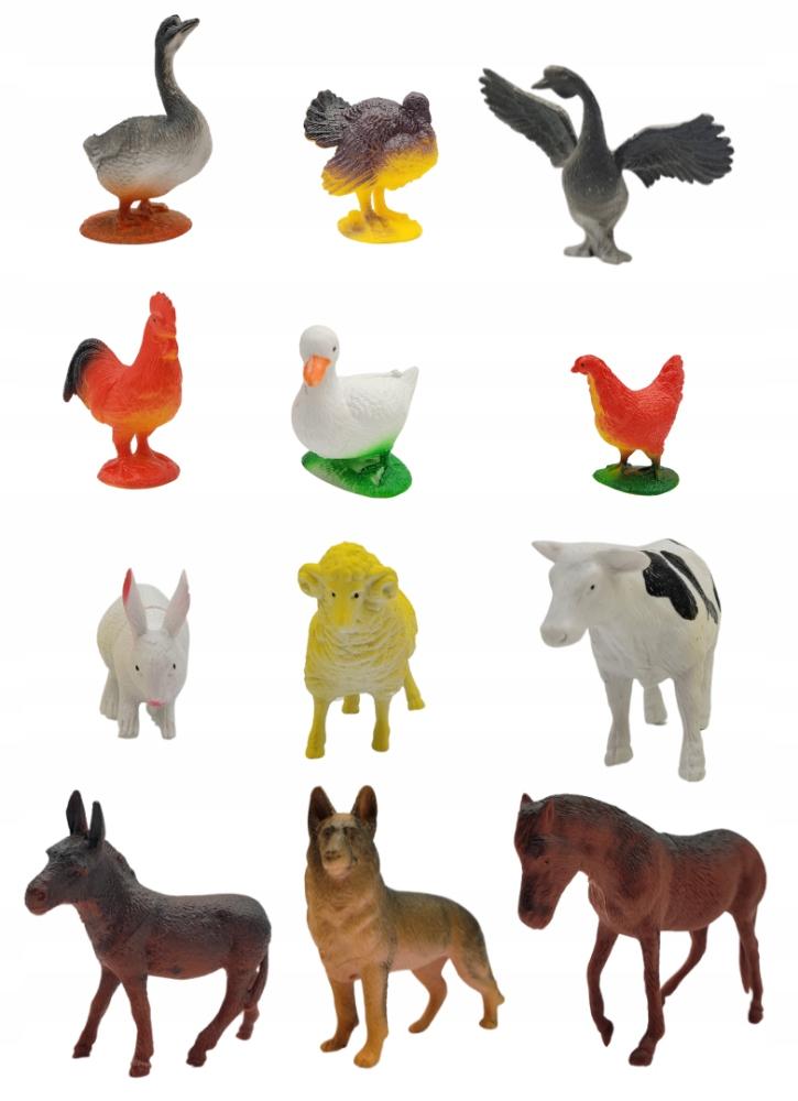 PETS Figurines 12 Pieces FARM Horse, Dog, Goose, Cow, Chicken, Duck