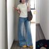 Plus Size Bleached Whiskered Wide-Leg Jeans for Women - Slimming Straight-Leg, Floor-Length Pants