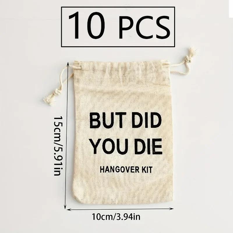 6 Pack Bachelorette Party Hangover Kit Bags Cotton Gift Bags Drawstring Party Favors for Wedding Survival and Bridesmaid Gifts