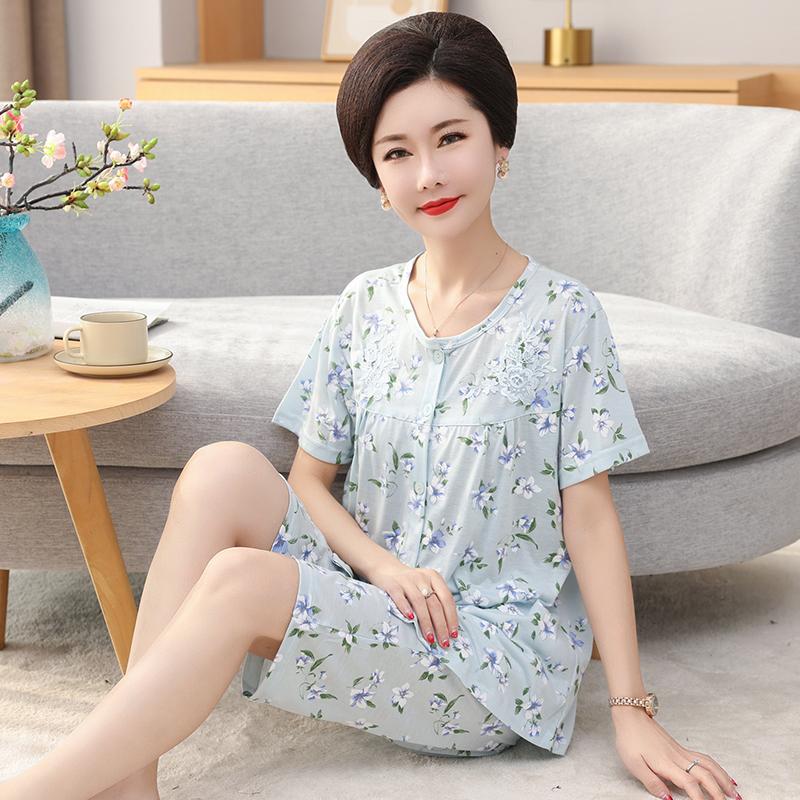 Summer Cotton Capris Pajamas Set Floral Print Pajama for Women Leisure Pyjamas Soft Lapel Pijamas