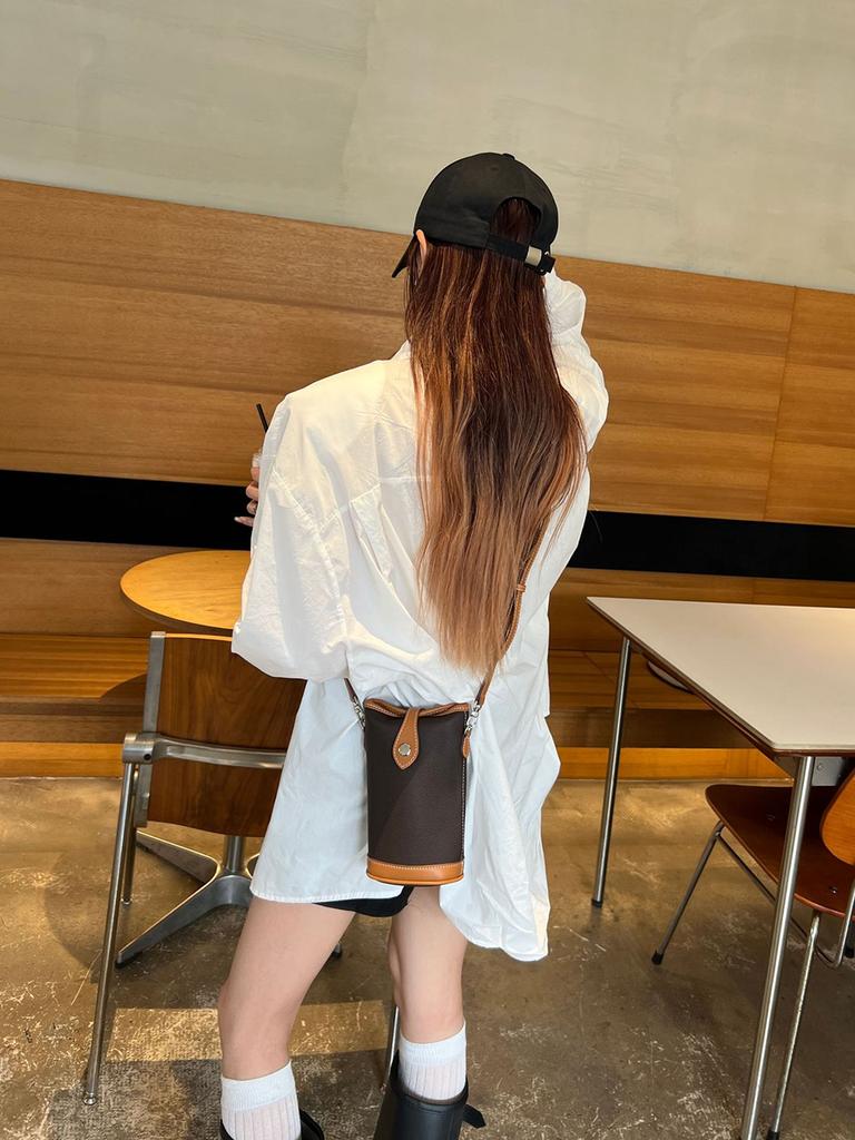 2025 Nowe Mini Damskie Torby Crossbody Dwukolorowa Skóra Naturalna Mała Torba na Ramię Torebka Pierwsza Warstwa Skóry Bydlęcej Torba Wiaderko Portmonetka