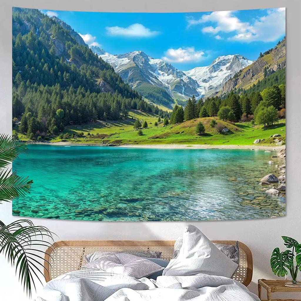 Zussun Natural Forest Tapestry Green Tree Wall Tapestry Bedroom Aesthetic Plant Stream Pool Landscape Small Tapestry Wall Hangin
