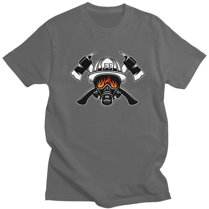 Custom Firefighter Skull T Shirts Men 100 Cotton Tees Fireman Fire Rescue Tshirt ShortSleeve Tshirt