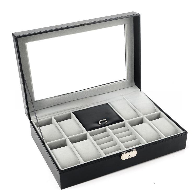 Black Pinhole Pattern 8-Slot Leather Watch and Jewelry Storage Box