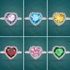 Pink Heart Shaped Ring Full Zircon Adjustable Open Index Finger Ring Romantic Colorful Gemstone Jewelry For Women