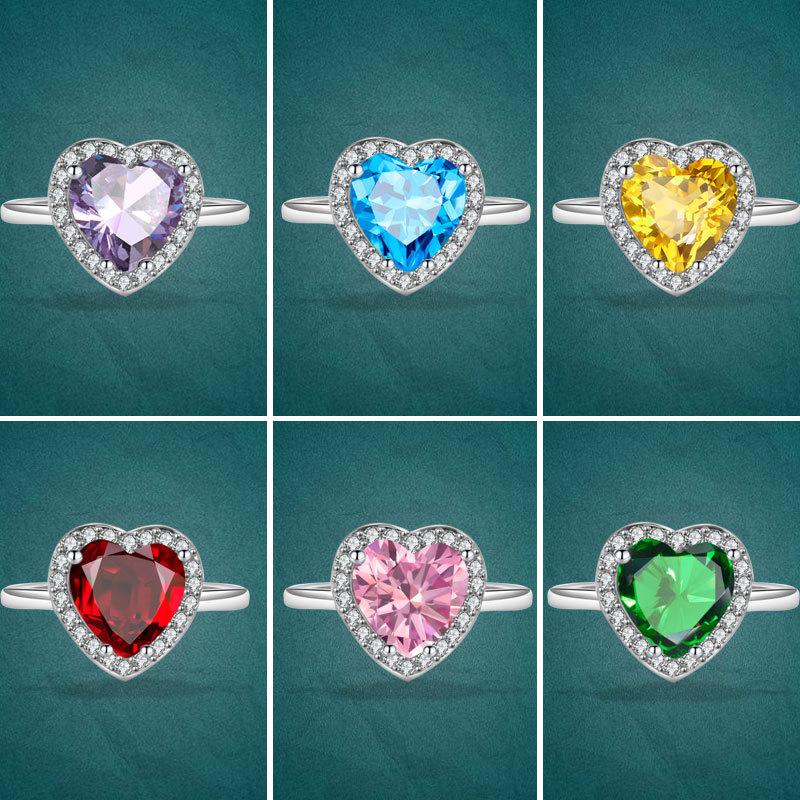 Pink Heart Shaped Ring Full Zircon Adjustable Open Index Finger Ring Romantic Colorful Gemstone Jewelry For Women