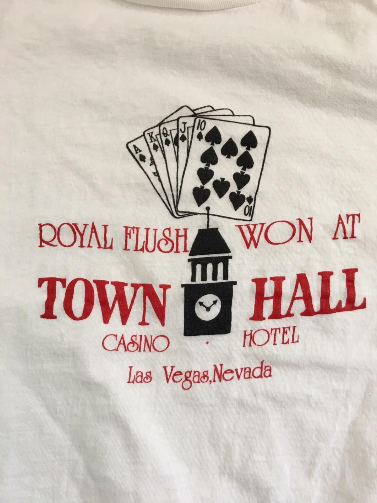 Vintage T Shirt Royal Flush Won At Town Hall Casino Las Vegas Size XLarge White XXXL