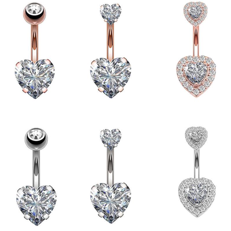 Set of 6 Sexy Heart Shaped Belly Button Rings 316L Stainless Steel Navel Piercing Jewelry for Women for Weddings or Gifts