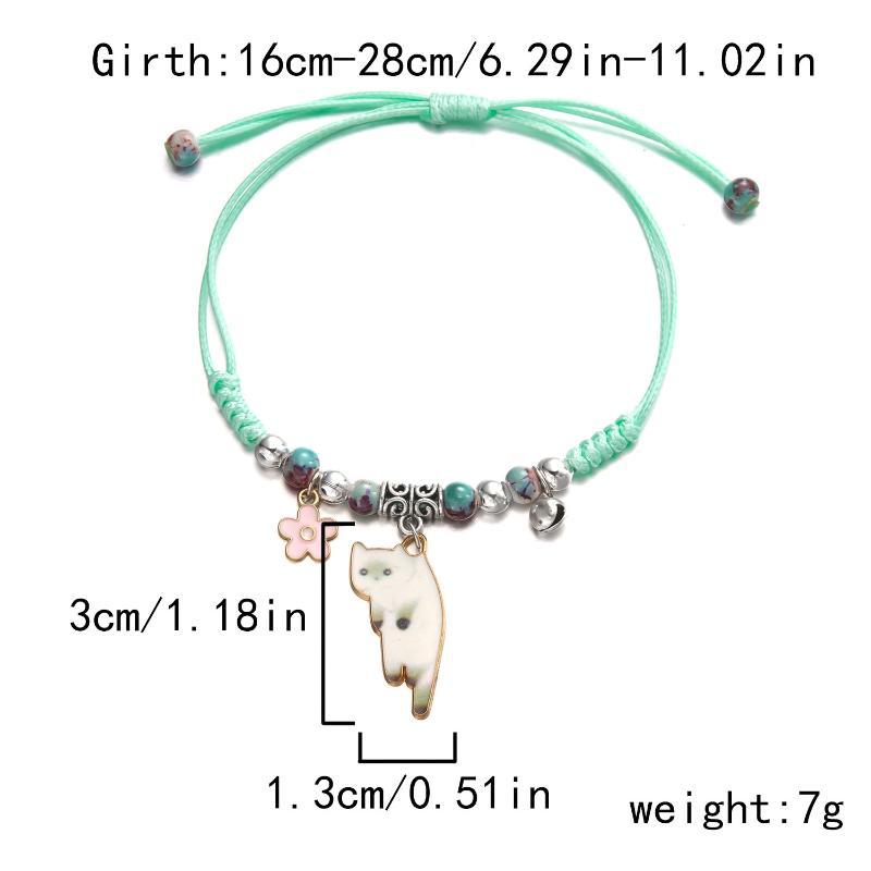 Creative Colorful String Cat Bracelet Woven Glass Handmade Bead Bracelet Hand Rope Jewelry Accessories Cartoon Hand Ring Women