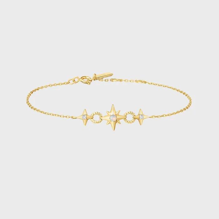 Gold Linked Star 925 Silver Bracelet B063-05G.