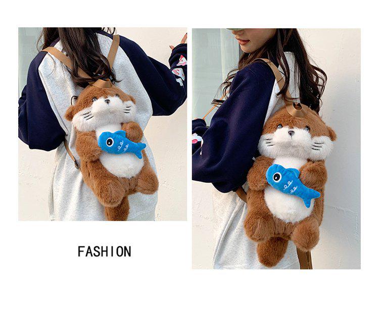 2025 Japanese Style Cute Otter Plush Backpack for Girls - Autumn/Winter JK School Bag