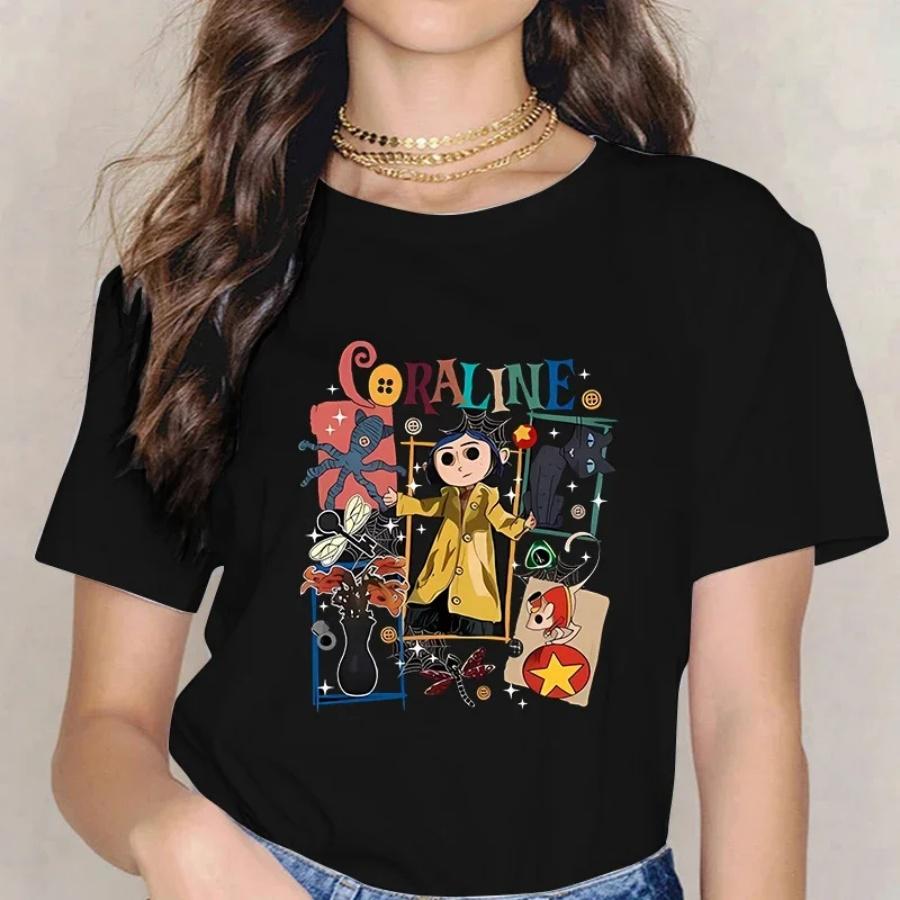 

Модная футболка в стиле фильма ужасов, футболка Y2k с куклой Коралиной, женская винтажная готическая футболка, Хэллоуин, графические топы, одежда XXXXXL чёрный