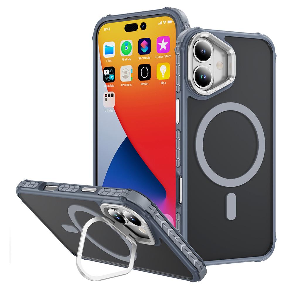 For iPhone 16 Case with Lens Kickstand Matte Back Cover Compatible with MagSafe