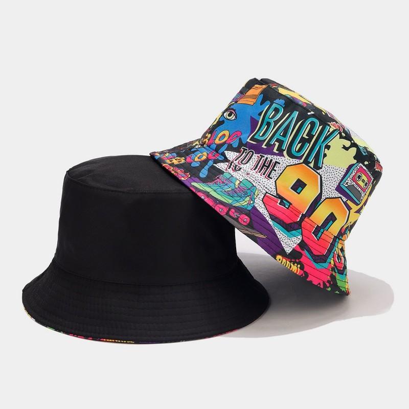 Europäischer und Amerikanischer Retro Klassiker 80er 90er Party Fischerhut Unisex Mode Graffiti Wendbarer Fischerhut