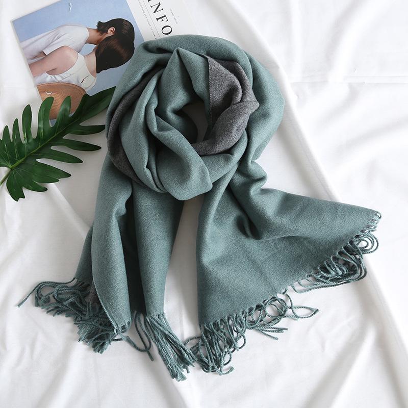Dual-Color Korean Imitation Cashmere Scarf with Tassels - Cozy Autumn/Winter Shawl Available In 20 Colors