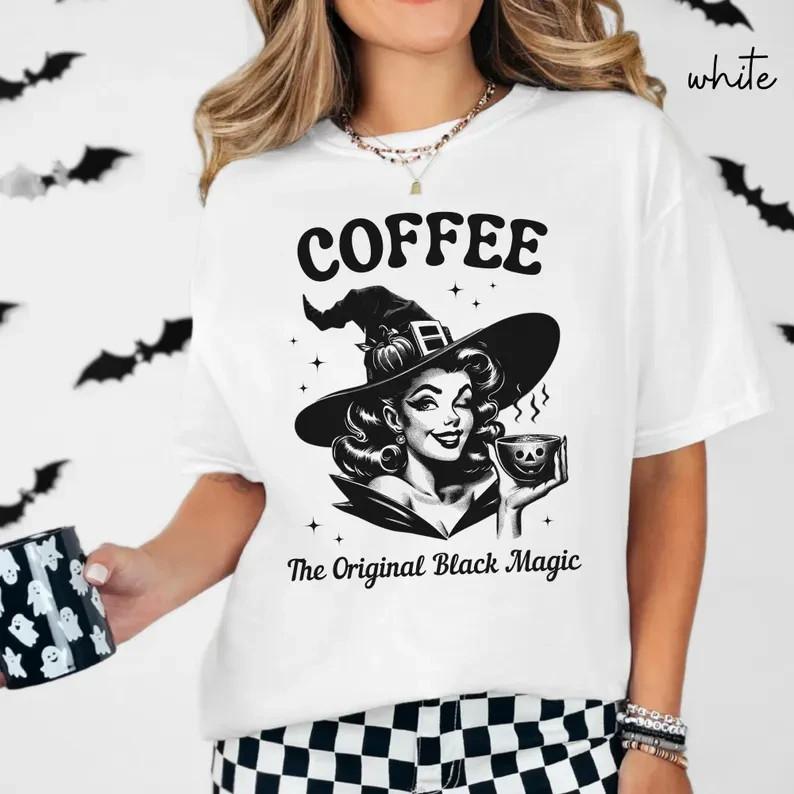 Retro Witch Coffee Shirt, Original Black Magic Coffee Tshirt