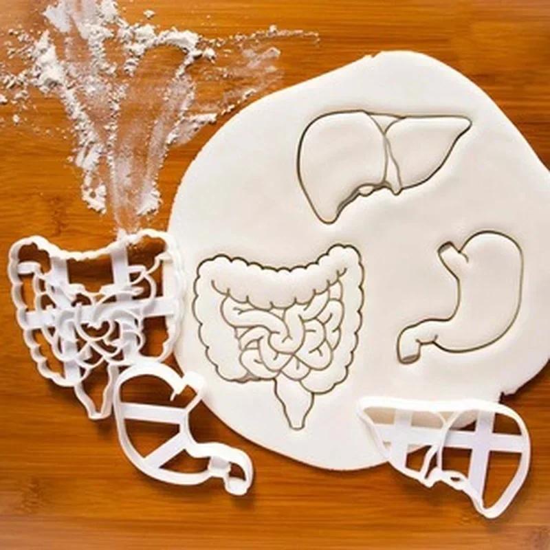 Halloween Skull Brain Organs Cookie Cutters Plastic 3D Cartoon Pressable Biscuit Stamp Chocolate Mold Cake Decorating Tools