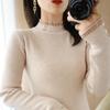 Knitted Sweater Autumn and Winter New Semi High Neck Sweater Women's Pullover Long Sleeved Slim Button Top