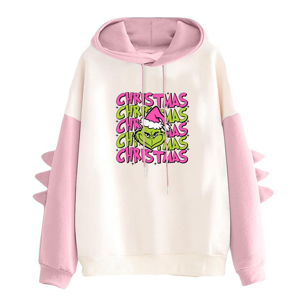 Dame Juletrykket Kontrasterende Dinosaur Løs Casual Hettegenser