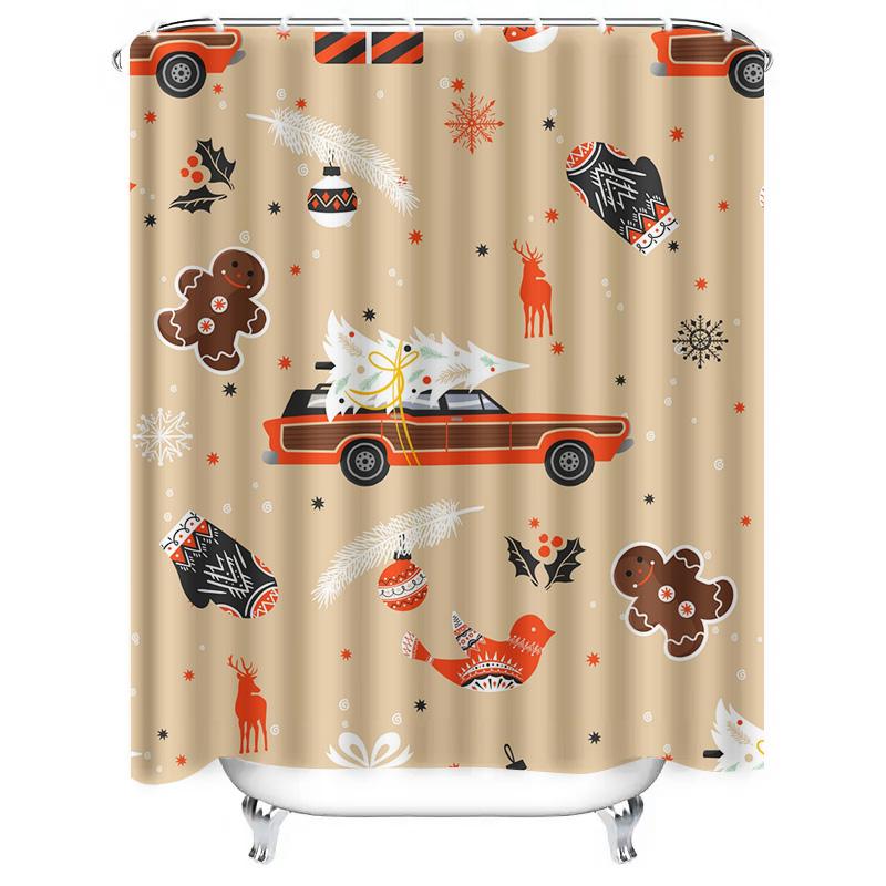 TU Christmas Shower Curtain Festive Holiday Decor Farmhouse Xmas Bathroom Set Vintage Truck Pattern Waterproof Fabric Backdrop