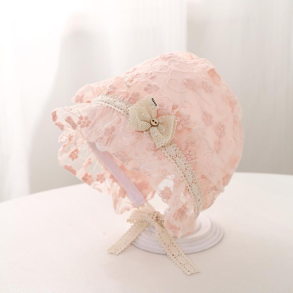 2026 Baby Girl Lace Bowknot Sun Hat - Spring & Summer Flower Trim Princess Hat for Infants