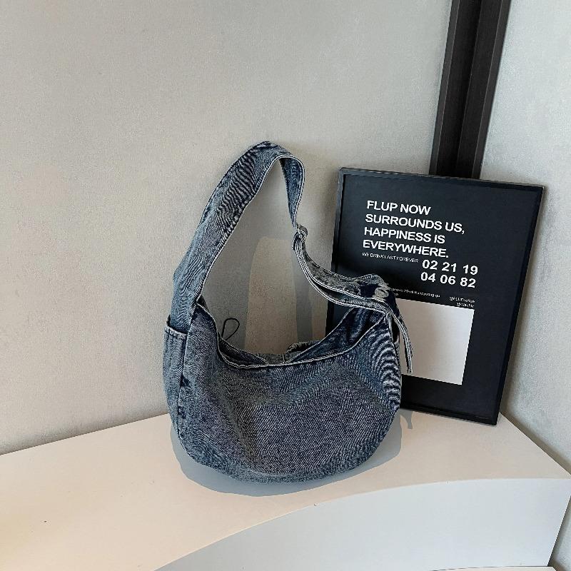 Washed Denim Shoulder Bags Women Large Capacity Canvas Hobos Bags 100% Cott Preppy Style Casual Totes Korea Cloth Packages