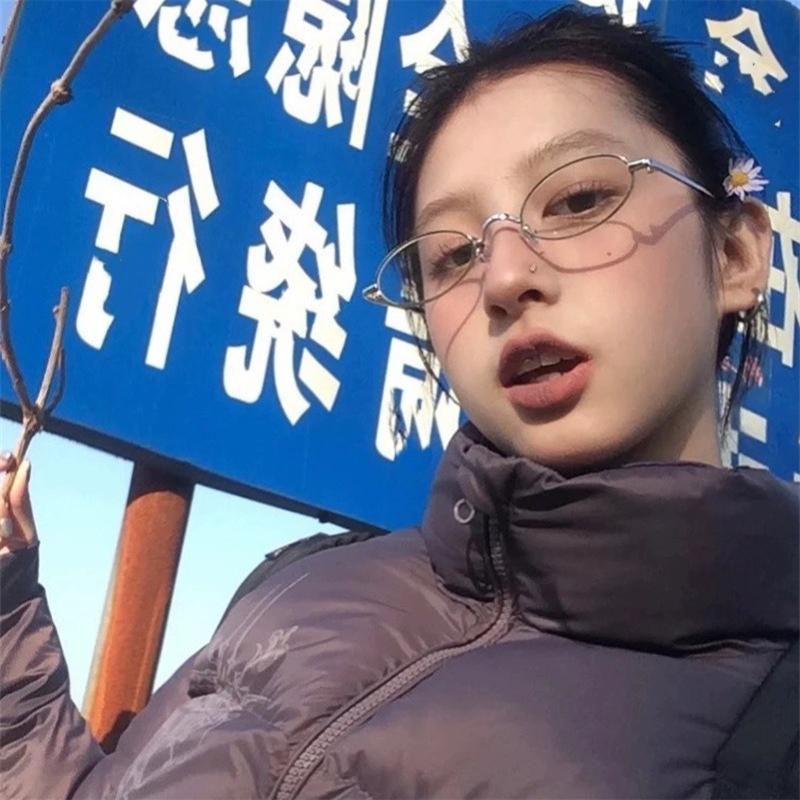 Japanese Harajuku Metal Oval Glasses Gold Silver Metal Elliptic Glasses Vision Care Anti-blue Eyeglasses Frame for Women Men