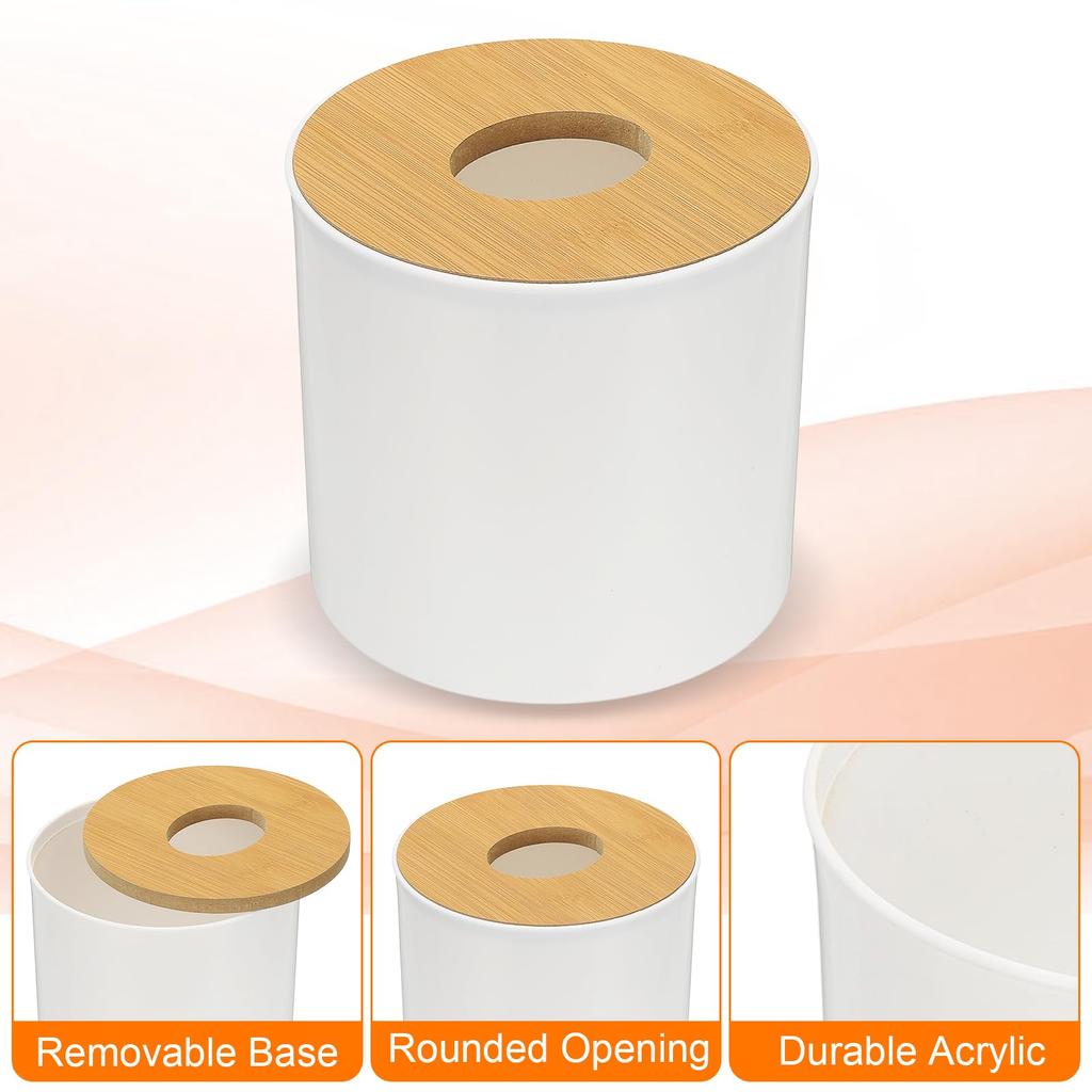 uxcell Round Tissue Box Cover with Lid, Toilet Paper Holder for Home, Bathroom, and Office Use, White