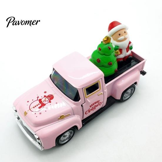 Red Truck Figurine Christmas Pickup Figurine, Vintage Car Statue with Santa Claus, Holiday Ornament Tree, Snowman, Miniature Alloy Vehicle for
