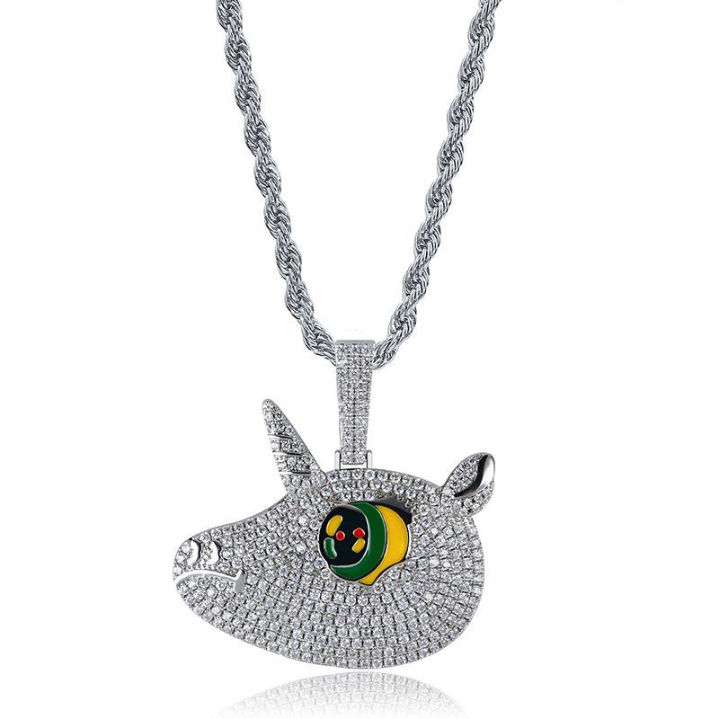 Popular Fashion and Personalized Unicorn Pendant From Europe and America Cute Color with Big Eyes and Micro Inlaid Zircon
