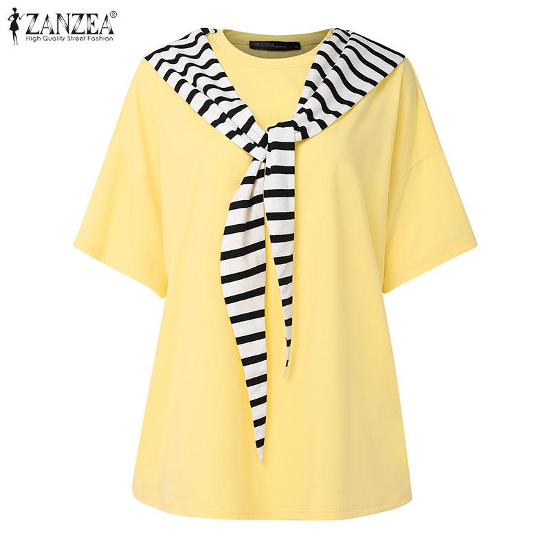 

ZANZEA Женская блузка-кейп с коротким рукавом, в полоску, пэчворк, повседневная, свободного кроя 3XL жёлтый