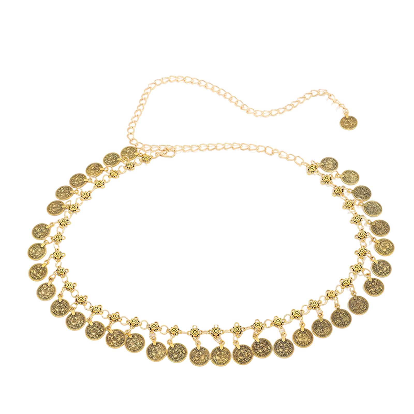 

Поясная цепочка с звенящими металлическими монетами в этническом стиле, модный аксессуар для музыкальных фестивалей и повседневных нарядов разноцветный